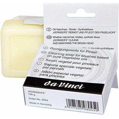 da Vinci Savon à noyau – Pour le nettoyage et l'entretien de la tête du pinceau, 100 g dans un emballage en carton da Vinci Savon à noyau – Pour le nettoyage et l'entretien de la tête du pinceau, 100 g dans un emballage en carton