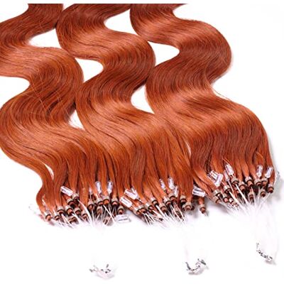 hair2heart Lot de 25 extensions de cheveux humains ondulés à micro-anneau, 1 g, 60 cm, 8/43 blond clair, rouge/doré hair2heart Lot de 25 extensions de cheveux humains ondulés à micro-anneau, 1 g, 60 cm, 8/43 blond clair, rouge/doré