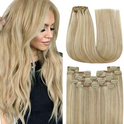 YoungSee Extension Cheveux Naturel Clip Extension a Clip Cheveux Nature Extension Clip Vrai Cheveux Extension a Clip Cheveux Humain Blond Doré avec Blond Highlight 7pcs 50 Cm YoungSee Extension Cheveux Naturel Clip Extension a Clip Cheveux Nature Extension Clip Vrai Cheveux Extension a Clip Cheveux Humain Blond Doré avec Blond Highlight 7pcs 50 Cm
