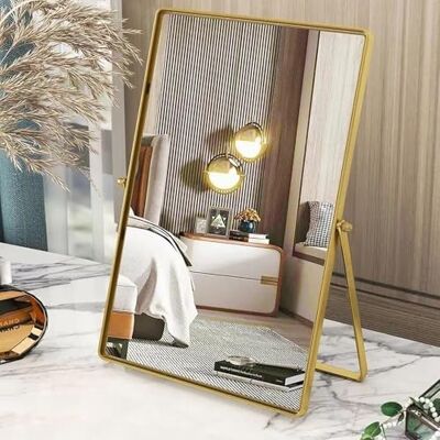 Gosider Miroir de bureau rectangulaire doré avec cadre en métal, miroir de courtoisie portable à 90°, miroir de maquillage simple face haute définition pour commode, salon, chambre à coucher, bureau Gosider Miroir de bureau rectangulaire doré avec cadre en métal, miroir de courtoisie portable à 90°, miroir de maquillage simple face haute définition pour commode, salon, chambre à coucher, bureau