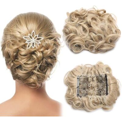 Rich Choices Extensions de cheveux courts bouclés ondulés avec cordon de serrage pour queue de cheval Extensions de cheveux à clipser Blond sable et blond décoloré Rich Choices Extensions de cheveux courts bouclés ondulés avec cordon de serrage pour queue de cheval Extensions de cheveux à clipser Blond sable et blond décoloré
