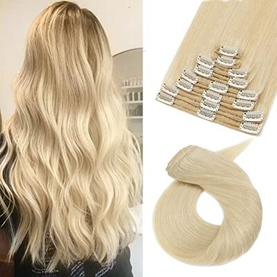 TESS Extensiones de Clip Cabello Natural 35 cm Extensiones de Clip de Pelo Natural Blanqueador Rubio Extensiones de Pelo Natural Con Clip Double Weft Cabello Humano Doble Volumen Liso 8 Pcs TESS Extensiones de Clip Cabello Natural 35 cm Extensiones de Clip de Pelo Natural Blanqueador Rubio Extensiones de Pelo Natural Con Clip Double Weft Cabello Humano Doble Volumen Liso 8 Pcs