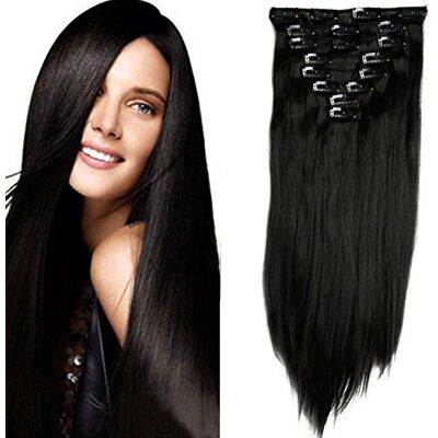 S-noilite Extension a Clip Cheveux Naturel Clip in Hair Extensions Tête Pleine 8 Bandes 18 Clips 66cm Tout Droit Naturel noir S-noilite Extension a Clip Cheveux Naturel Clip in Hair Extensions Tête Pleine 8 Bandes 18 Clips 66cm Tout Droit Naturel noir