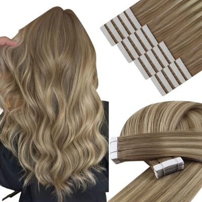 YoungSee #8A/60/8A Extensions de cheveux, en cheveux humains, 30 cm, marron clair, ombrées, blond platine, courtes, bande invisible, sans couture, 30 g YoungSee #8A/60/8A Extensions de cheveux, en cheveux humains, 30 cm, marron clair, ombrées, blond platine, courtes, bande invisible, sans couture, 30 g