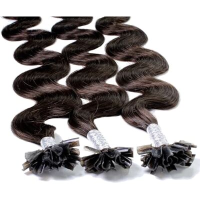 hair2heart Lot de 25 extensions de cheveux humains ondulés, 0,5 g, 40 cm, 4/0 marron moyen hair2heart Lot de 25 extensions de cheveux humains ondulés, 0,5 g, 40 cm, 4/0 marron moyen
