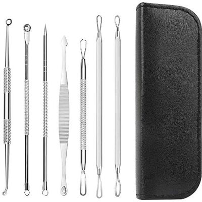 Shidongbla Lot de 7 outils d'extraction de points noirs pour le visage, les comédons Shidongbla Lot de 7 outils d'extraction de points noirs pour le visage, les comédons
