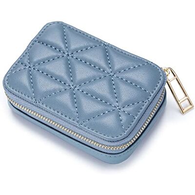 Aileder Trousse de rangement pour rouge à lèvres avec miroir en cuir véritable et fermeture éclair pour femme, bleu Aileder Trousse de rangement pour rouge à lèvres avec miroir en cuir véritable et fermeture éclair pour femme, bleu