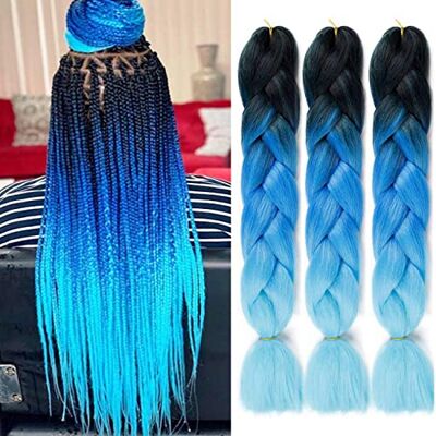ColorfulPanda Extensions de cheveux synthétiques Kanekalon 3 grandes tresses ombré Bleu ombré 61 cm 100 g ColorfulPanda Extensions de cheveux synthétiques Kanekalon 3 grandes tresses ombré Bleu ombré 61 cm 100 g