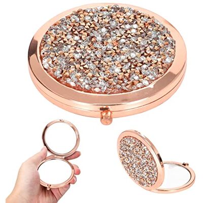 Disnace Mini miroir de poche Rond Portable 70 mm Rond Miroir de poche double face avec diamants Miroir cosmétique pour voyage Mini miroir de voyage (or rose) Disnace Mini miroir de poche Rond Portable 70 mm Rond Miroir de poche double face avec diamants Miroir cosmétique pour voyage Mini miroir de voyage (or rose)