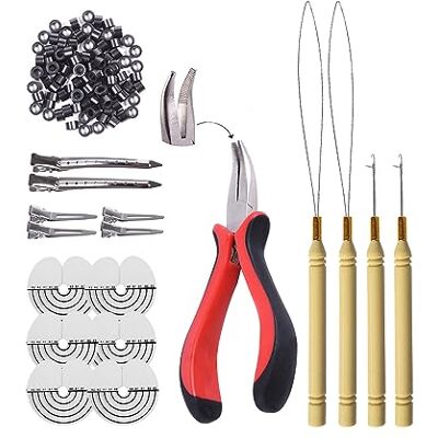YANTAISIYU Kit pour extensions micro anneau en silicone pince pour extension plume cheveux (Noir) YANTAISIYU Kit pour extensions micro anneau en silicone pince pour extension plume cheveux (Noir)