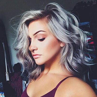 ColorfulPanda Perruque synthétique ondulée gris argenté ombré aspect naturel Courte ondulée Résistante à la chaleur Pour cosplay ou usage quotidien ColorfulPanda Perruque synthétique ondulée gris argenté ombré aspect naturel Courte ondulée Résistante à la chaleur Pour cosplay ou usage quotidien