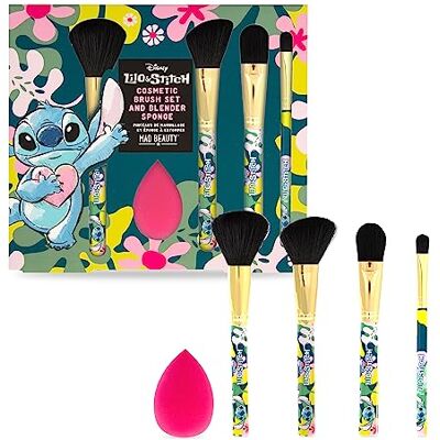 MAD Beauty Disney Lilo & Stitch Ensemble de pinceaux cosmétiques avec éponge mélangeur, cadeaux de beauté et de soins personnels, quatre pinceaux pour une utilisation polyvalente MAD Beauty Disney Lilo & Stitch Ensemble de pinceaux cosmétiques avec éponge mélangeur, cadeaux de beauté et de soins personnels, quatre pinceaux pour une utilisation polyvalente
