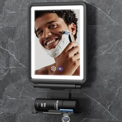 Shinowa Miroir de douche chauffant sans buée pour le rasage, 3 couleurs en continu à intensité variable, miroir sans buée pour douche, miroir de rasage rechargeable anti-buée pour douche avec support de Shinowa Miroir de douche chauffant sans buée pour le rasage, 3 couleurs en continu à intensité variable, miroir sans buée pour douche, miroir de rasage rechargeable anti-buée pour douche avec support de
