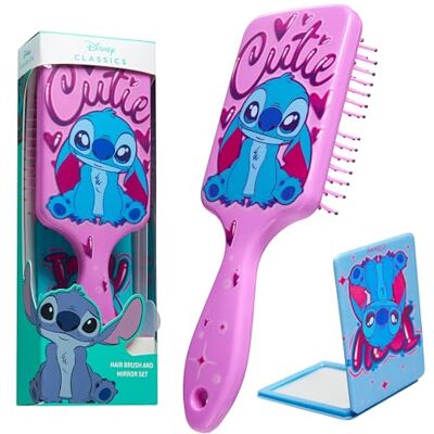 Disney Stitch Brosse à Cheveux pour Filles, Ensemble de Brosse et Miroir Compact Disney Stitch Brosse à Cheveux pour Filles, Ensemble de Brosse et Miroir Compact