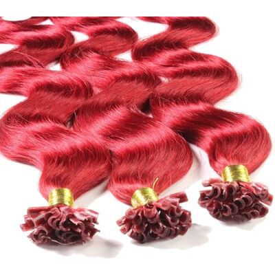 hair2heart Lot de 25 extensions de cheveux humains ondulés 1 g 40 cm 0/44 rouge intense hair2heart Lot de 25 extensions de cheveux humains ondulés 1 g 40 cm 0/44 rouge intense