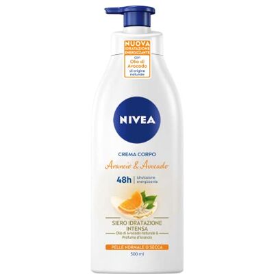 NIVEA Crème Corps Orange et Avocat Pump 500 ml Crème Corps Énergisante pour Peaux Normales et Seces, Crème Corps Hydratante avec Huile d'Avocat et Parfum d'Orange NIVEA Crème Corps Orange et Avocat Pump 500 ml Crème Corps Énergisante pour Peaux Normales et Seces, Crème Corps Hydratante avec Huile d'Avocat et Parfum d'Orange