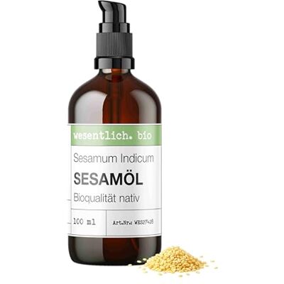 wesentlich. Huile de sésame bio 100 % pure et pressée à froid Huile de soin vierge pour le corps et le visage Huile de massage ayurvéda et huile de base idéale pour les cosmétiques DIY 100 ml wesentlich. Huile de sésame bio 100 % pure et pressée à froid Huile de soin vierge pour le corps et le visage Huile de massage ayurvéda et huile de base idéale pour les cosmétiques DIY 100 ml