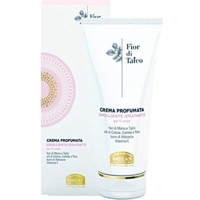 Helan , Fleur de talc, crème corporelle parfumée pour femme, enrichie en beurre d'abricot et vitamine E, action adoucissante et hydratante délicate sans parabens et silicone, 200 ml Fabriqué en Helan , Fleur de talc, crème corporelle parfumée pour femme, enrichie en beurre d'abricot et vitamine E, action adoucissante et hydratante délicate sans parabens et silicone, 200 ml Fabriqué en