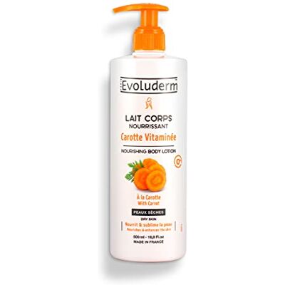Evoluderm Lait Corps Nourrissant Carotte Vitaminée 500 ml Ingrédients d'Origine Naturelle Végan Fabrication Française Evoluderm Lait Corps Nourrissant Carotte Vitaminée 500 ml Ingrédients d'Origine Naturelle Végan Fabrication Française