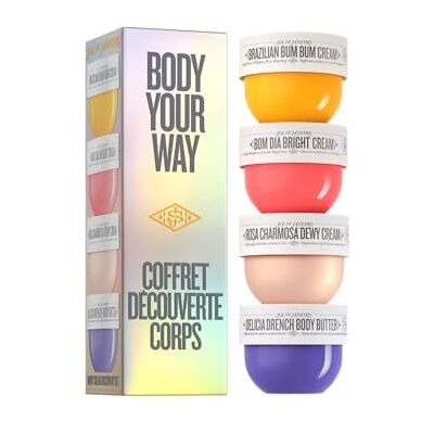 Sol de Janeiro Body Your Way Discovery Lot de 4 crèmes pour le corps, crème bum brésilienne, Bom Dia Bright, Rosa Charmosa Dewy, beurre de corps Delícia Drench Sol de Janeiro Body Your Way Discovery Lot de 4 crèmes pour le corps, crème bum brésilienne, Bom Dia Bright, Rosa Charmosa Dewy, beurre de corps Delícia Drench