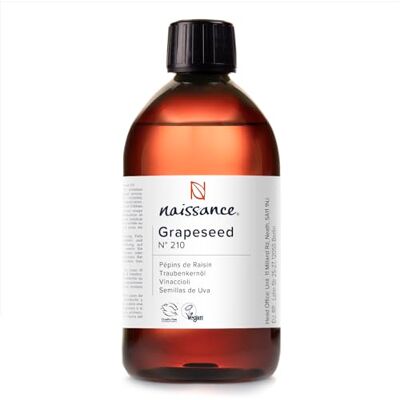 Naissance Huile de Pépins de Raisin (No. 210) 450ml 100% naturelle, odeur neutre, huile légère, fine et soyeuse pour le soin de la peau ou les massages Naissance Huile de Pépins de Raisin (No. 210) 450ml 100% naturelle, odeur neutre, huile légère, fine et soyeuse pour le soin de la peau ou les massages