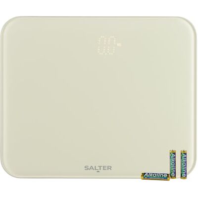 Salter Halo pèse-personne électronique 180 kg, écran LED caché Plateforme en verre trempé, unités kg/st/lb, pieds pour sol dur ou moquette, finition crème, activation par pression Salter Halo pèse-personne électronique 180 kg, écran LED caché Plateforme en verre trempé, unités kg/st/lb, pieds pour sol dur ou moquette, finition crème, activation par pression