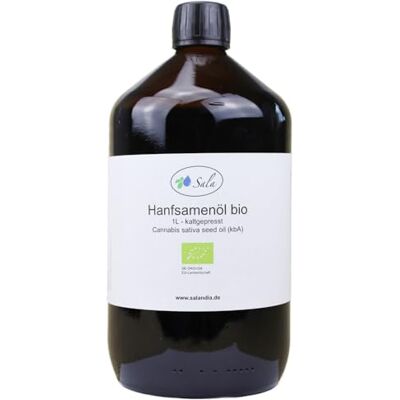 SALA Huile de chanvre pour graines de chanvre pressée à froid bio 1000 ml (bouteille en verre de 1 L) SALA Huile de chanvre pour graines de chanvre pressée à froid bio 1000 ml (bouteille en verre de 1 L)