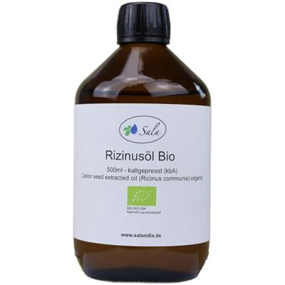 SALA Huile de ricin bio pressée à froid Flacon en verre de 500 ml SALA Huile de ricin bio pressée à froid Flacon en verre de 500 ml
