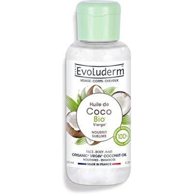 Evoluderm Huile de Coco Vierge Bio Huile Végétale Visage, Corps, Cheveux 100 ml 100% d'Orgine Naturelle Végan Fabrication Française Evoluderm Huile de Coco Vierge Bio Huile Végétale Visage, Corps, Cheveux 100 ml 100% d'Orgine Naturelle Végan Fabrication Française