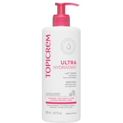 Topicrem Ultra Hydratant Lait Corps Hydrate 48h, Relipide, Protège la Peau Texture Onctueuse, Odeur Délicate Crème Hydratante pour Peaux Sensibles Fabrication Française 500 ml Topicrem Ultra Hydratant Lait Corps Hydrate 48h, Relipide, Protège la Peau Texture Onctueuse, Odeur Délicate Crème Hydratante pour Peaux Sensibles Fabrication Française 500 ml