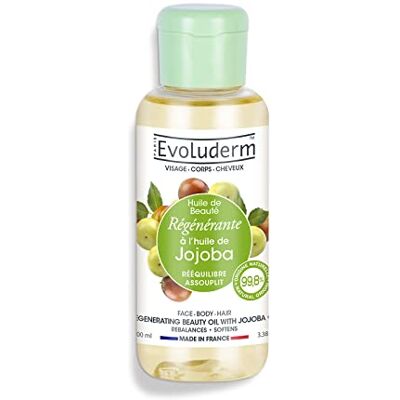 Evoluderm Huile de Beauté à l'Huile de Jojoba Huile Végétale Visage, Corps, Cheveux 100 ml 99,8% d’Origine Naturelle Végan Fabrication Française Evoluderm Huile de Beauté à l'Huile de Jojoba Huile Végétale Visage, Corps, Cheveux 100 ml 99,8% d’Origine Naturelle Végan Fabrication Française
