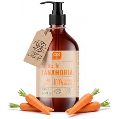 QKnatur HUILE DE CAROTTE 250 ml 100% Pure et Naturelle Autobronzant naturel Hydrate et rajeunit la peau Répare, hydrate et nourrit les cheveux QKnatur HUILE DE CAROTTE 250 ml 100% Pure et Naturelle Autobronzant naturel Hydrate et rajeunit la peau Répare, hydrate et nourrit les cheveux