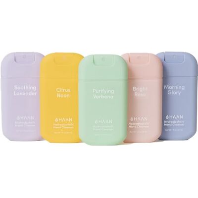 HAAN Spray Nettoyant Hydratant de mains à l’Aloe Vera (Unités 5) 1 de chaque parfum: Morning Glory, Bright Rose, Citrus Noon, Purifying Verbena, Soothing Lavender HAAN Spray Nettoyant Hydratant de mains à l’Aloe Vera (Unités 5) 1 de chaque parfum: Morning Glory, Bright Rose, Citrus Noon, Purifying Verbena, Soothing Lavender
