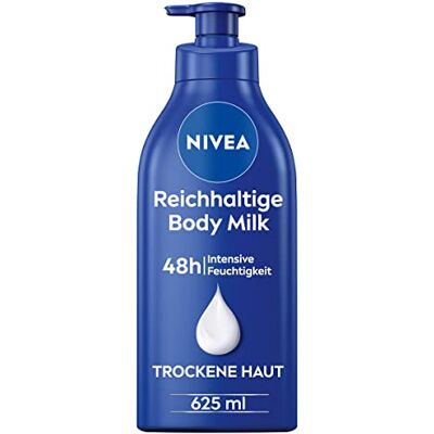 NIVEA Lait corporel riche (625 ml), soin hydratant 48 h, formule 5 en 1 pour peaux sèches avec sérum, huile d'amande et vitamine E NIVEA Lait corporel riche (625 ml), soin hydratant 48 h, formule 5 en 1 pour peaux sèches avec sérum, huile d'amande et vitamine E