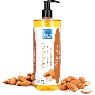 bleu & marine Bretania Huile Amande Douce, Pressée à Froid, Pure et Authentique, Prévention Vergetures Grossesse, Hydratante Peau Sèche, Démaquillant Naturel, Soin Cheveux, Couleur Orange Or, 200 ml Pompe doseuse pratique bleu & marine Bretania Huile Amande Douce, Pressée à Froid, Pure et Authentique, Prévention Vergetures Grossesse, Hydratante Peau Sèche, Démaquillant Naturel, Soin Cheveux, Couleur Orange Or, 200 ml Pompe doseuse pratique