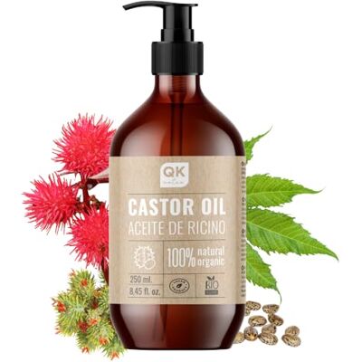 QKnatur Huile de Ricin Bio 250 ml pour Cheveux, Peau, Cils, Sourcils, Barbe et Ongles 100% pure Pressée à froid Nourrit et renforce QKnatur Huile de Ricin Bio 250 ml pour Cheveux, Peau, Cils, Sourcils, Barbe et Ongles 100% pure Pressée à froid Nourrit et renforce
