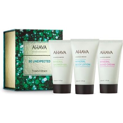 AHAVA Ensembles de Vacances Three's A Charm Hydrate et Hydrate la Peau, avec Baume Corps Minéral (40 ml), Crème Minérale pour Les Mains (40 ml) et Gel Douche Minéral (40 ml) AHAVA Ensembles de Vacances Three's A Charm Hydrate et Hydrate la Peau, avec Baume Corps Minéral (40 ml), Crème Minérale pour Les Mains (40 ml) et Gel Douche Minéral (40 ml)