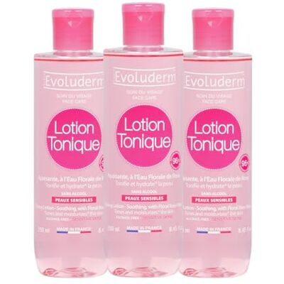 Evoluderm Lotion Tonique Apaisante Peaux Sensibles 250 ml 96% d'Origine naturelle Végan Fabrication Française Lot de 3 x 250 ml Evoluderm Lotion Tonique Apaisante Peaux Sensibles 250 ml 96% d'Origine naturelle Végan Fabrication Française Lot de 3 x 250 ml