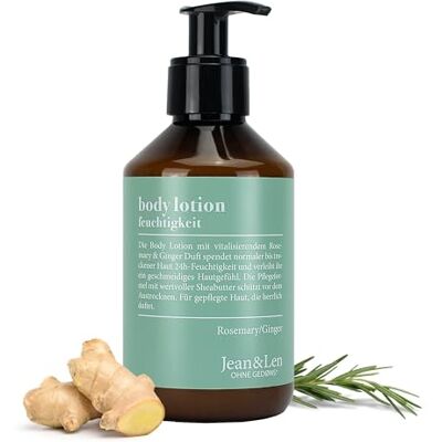 Jean & Len Lotion corporelle rafraîchissante Romarin & Gingembre, hydrate et revitalise avec un parfum épicé-frais, sans parabène et silicone, végétalien, 250 ml Jean & Len Lotion corporelle rafraîchissante Romarin & Gingembre, hydrate et revitalise avec un parfum épicé-frais, sans parabène et silicone, végétalien, 250 ml