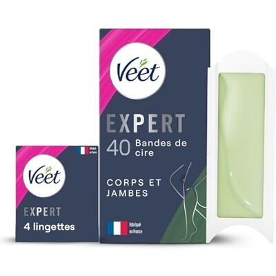 Veet EXPERT 40 Bandes de Cire Froide Corps & Jambes Peaux Sèches Finition Parfaite Epilation Longue Durée Veet EXPERT 40 Bandes de Cire Froide Corps & Jambes Peaux Sèches Finition Parfaite Epilation Longue Durée