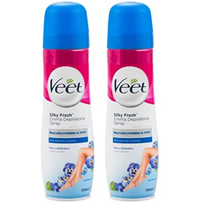 Veet Crème épilatoire spray jambes et corps pour peaux sensibles, testée dermatologiquement, 2 boîtes de 150 ml Veet Crème épilatoire spray jambes et corps pour peaux sensibles, testée dermatologiquement, 2 boîtes de 150 ml