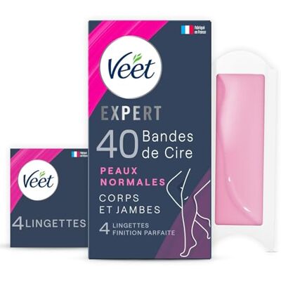 Veet EXPERT 40 Bandes de Cire Froide Corps & Jambes Peaux Normales Finition Parfaite Epilation Longue Durée Veet EXPERT 40 Bandes de Cire Froide Corps & Jambes Peaux Normales Finition Parfaite Epilation Longue Durée