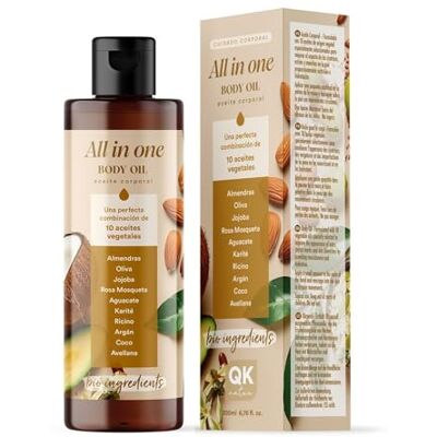QKnatur Huile corporelle All in One Oil 200ml- Améliore l'apparence des cicatrices Prévention des imperfections et des vergetures Formulé avec 10 huiles à base de plantes QKnatur Huile corporelle All in One Oil 200ml- Améliore l'apparence des cicatrices Prévention des imperfections et des vergetures Formulé avec 10 huiles à base de plantes