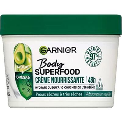 Garnier Body Superfood Crème Soin Corps Nourrissante Hydratation 48H Formule Vegan & à 97% d'Origine Naturelle À l'Avocat & Oméga 6 Pour Peaux Sèches 380 ml Garnier Body Superfood Crème Soin Corps Nourrissante Hydratation 48H Formule Vegan & à 97% d'Origine Naturelle À l'Avocat & Oméga 6 Pour Peaux Sèches 380 ml
