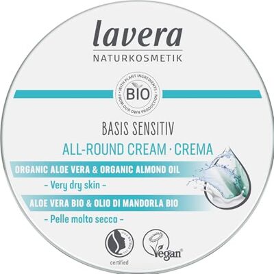 lavera Basis Sensitive Creme Crème hydratante à l'aloe vera bio et à l'huile d'amande bio Soin intensif pour peaux sèches Crème hydratante pour le visage Certifié PETA 150 ml lavera Basis Sensitive Creme Crème hydratante à l'aloe vera bio et à l'huile d'amande bio Soin intensif pour peaux sèches Crème hydratante pour le visage Certifié PETA 150 ml
