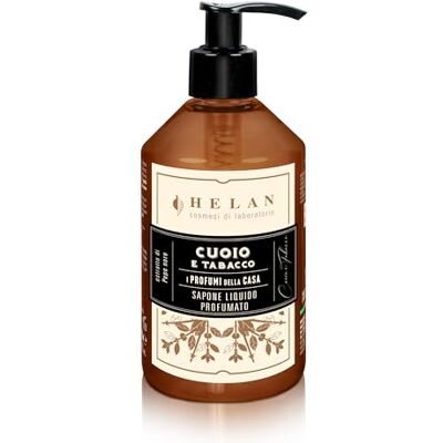 Helan Cuoio e Tabacco Savon liquide parfumé énergisant, extrait de poivre noir, gel nettoyant doux et naturel pour les mains, 300 ml Helan Cuoio e Tabacco Savon liquide parfumé énergisant, extrait de poivre noir, gel nettoyant doux et naturel pour les mains, 300 ml
