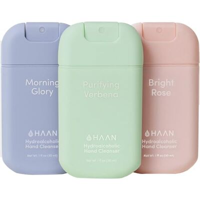 HAAN Spray nettoyant hydratant pour les mains à l'aloe vera (lot de 3), nettoie vos mains 1 pièce par parfum : Morning Glory, Purifying Verbena, Bright Rose HAAN Spray nettoyant hydratant pour les mains à l'aloe vera (lot de 3), nettoie vos mains 1 pièce par parfum : Morning Glory, Purifying Verbena, Bright Rose
