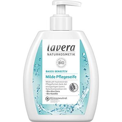 lavera Basis Sensitiv Savon de soin doux – Savon liquide à l'aloe vera bio et à la camomille bio – Compatible sans dessécher les mains – pH neutre pour la peau – Cosmétique naturel – Végétalien – Bio lavera Basis Sensitiv Savon de soin doux – Savon liquide à l'aloe vera bio et à la camomille bio – Compatible sans dessécher les mains – pH neutre pour la peau – Cosmétique naturel – Végétalien – Bio