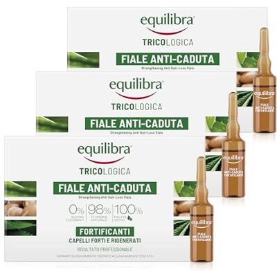 Equilibra Lot de 3 ampoules anti-chute fortifiantes pour prévenir et ralentir la chute des cheveux et fortifier les cheveux, à base d'aloe vera, huile d'argan, 3 pièces de 10 ampoules Equilibra Lot de 3 ampoules anti-chute fortifiantes pour prévenir et ralentir la chute des cheveux et fortifier les cheveux, à base d'aloe vera, huile d'argan, 3 pièces de 10 ampoules
