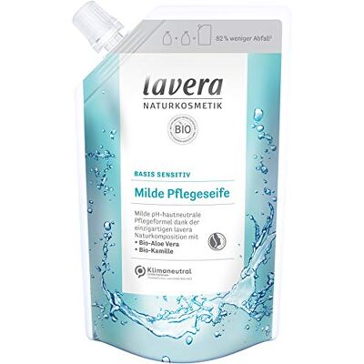 lavera Recharge de savon de soin doux pour peaux sensibles • Aloe vera bio et camomille bio • Nettoyage doux • Convient également aux peaux sensibles et sèches • Végétalien • pH neutre • 6 x 500 ml lavera Recharge de savon de soin doux pour peaux sensibles • Aloe vera bio et camomille bio • Nettoyage doux • Convient également aux peaux sensibles et sèches • Végétalien • pH neutre • 6 x 500 ml